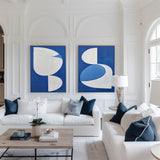 Large Blue And White Abstract Art Diptych Painting 2 piece Geometric Minimalist Art Acrylic Painting On Canvas