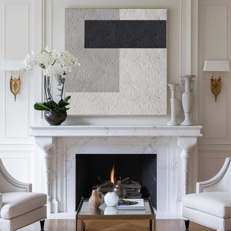 Original Minimalist Painting Abstract Geometric Painting Black White Grey
