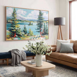 Abstract Green Landscape Painting With Trees And Lake For Modern Living Room Decor