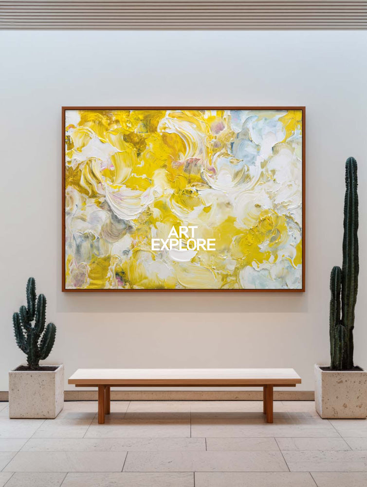 Large Horizontal Canvas Art In Yellow And White For Office And Bedroom Walls