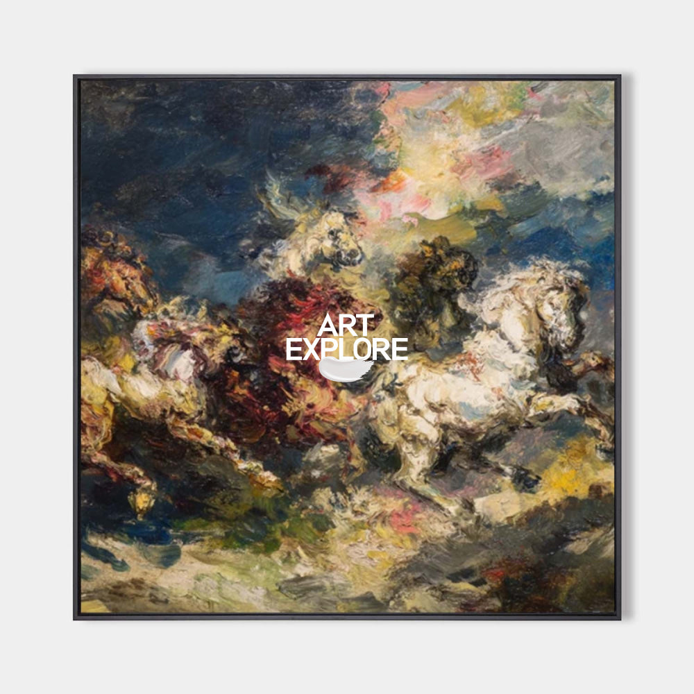 Dramatic Square Canvas Art With Galloping Horses For Entryway And Lounge Spaces