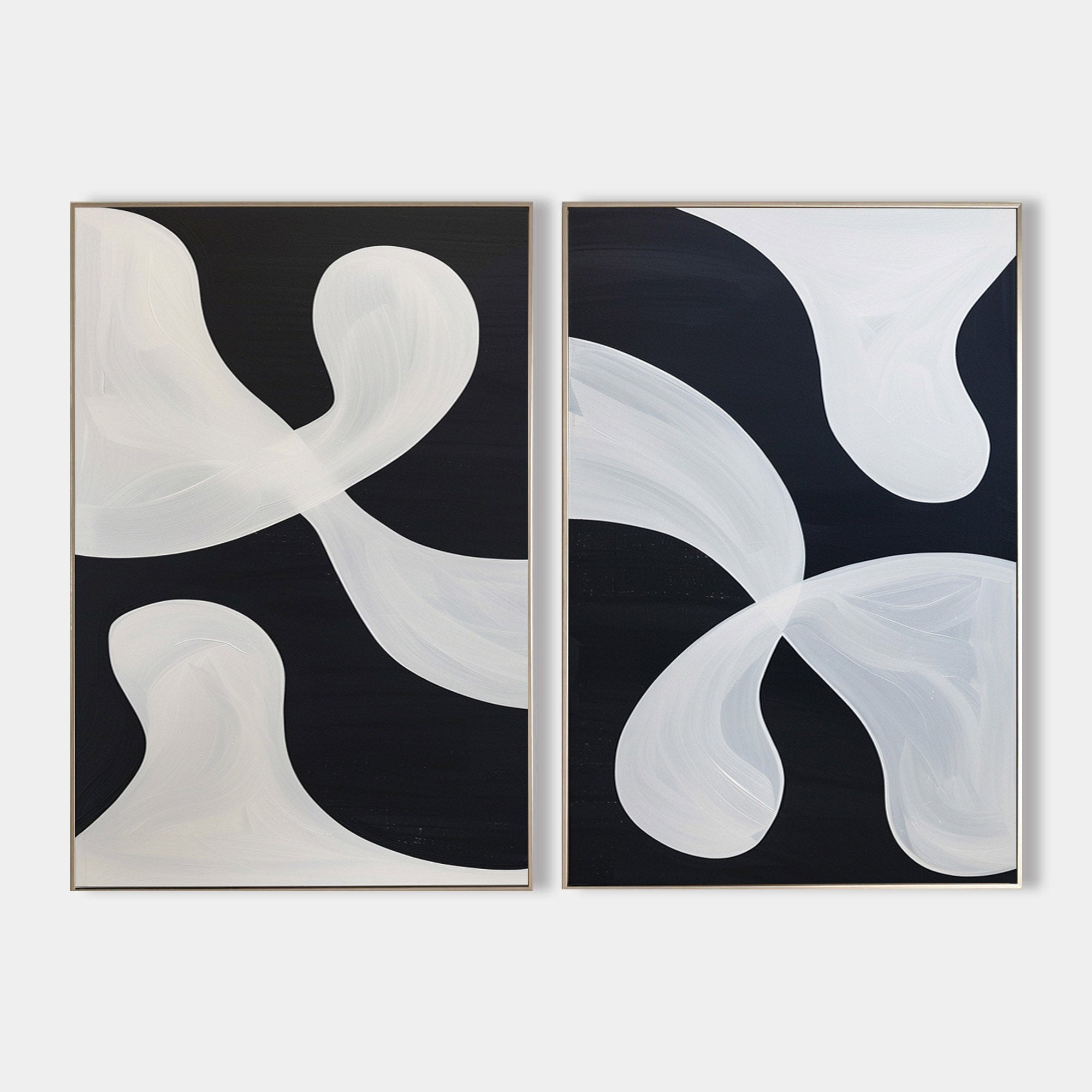 Large Black And White Modern Art Geometric Painting Black And White  2 Piece Wall Art Minimalist Apartment Decor