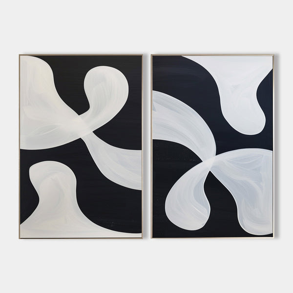 Large Black And White Modern Art Geometric Painting Black And White  2 Piece Wall Art Minimalist Apartment Decor