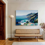 Abstract Coastal Highway Landscape Painting With Blue And Green Tones For Modern Home Decor