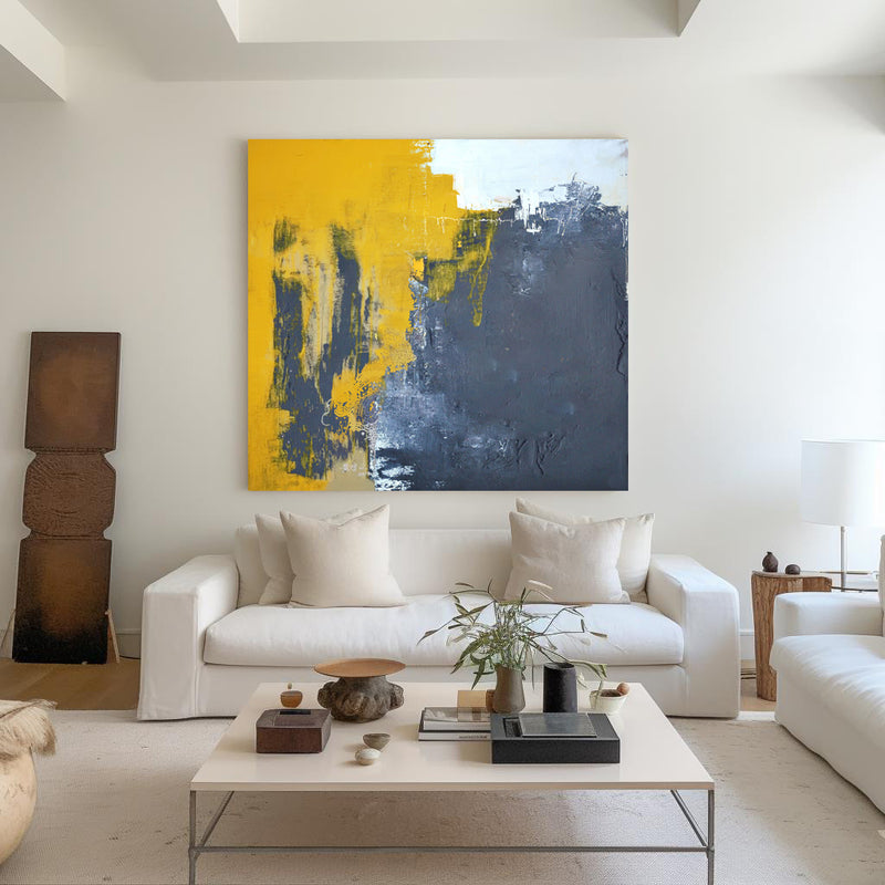 Yellow And Gray Wall Art Grey and Orange Modern Abstract Canvas Art