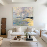 Original Square Abstract Beach Painting Large Landscape Painting Costal Paitning On Canvas For Living Room