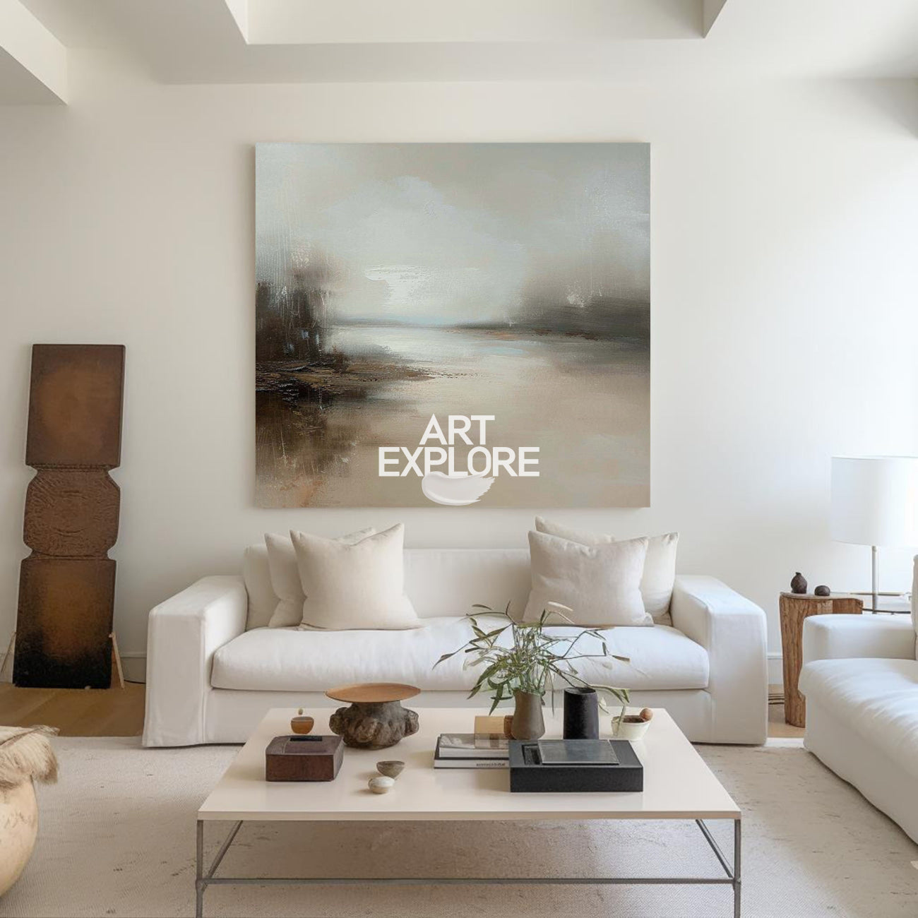 Large Beige Abstract Painting Landscape Abstract Art On Canvas Modern Earth Tone Painting Wall Decor