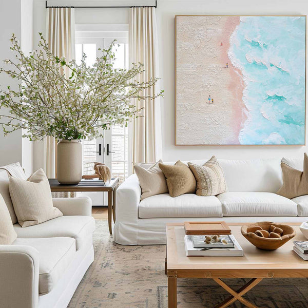 Oversize Windy Beach Canvas Art Abstract Coastal Acrylic Seascape Paintings Modern Landscape Wall Art Abstract Painting For Home Decor