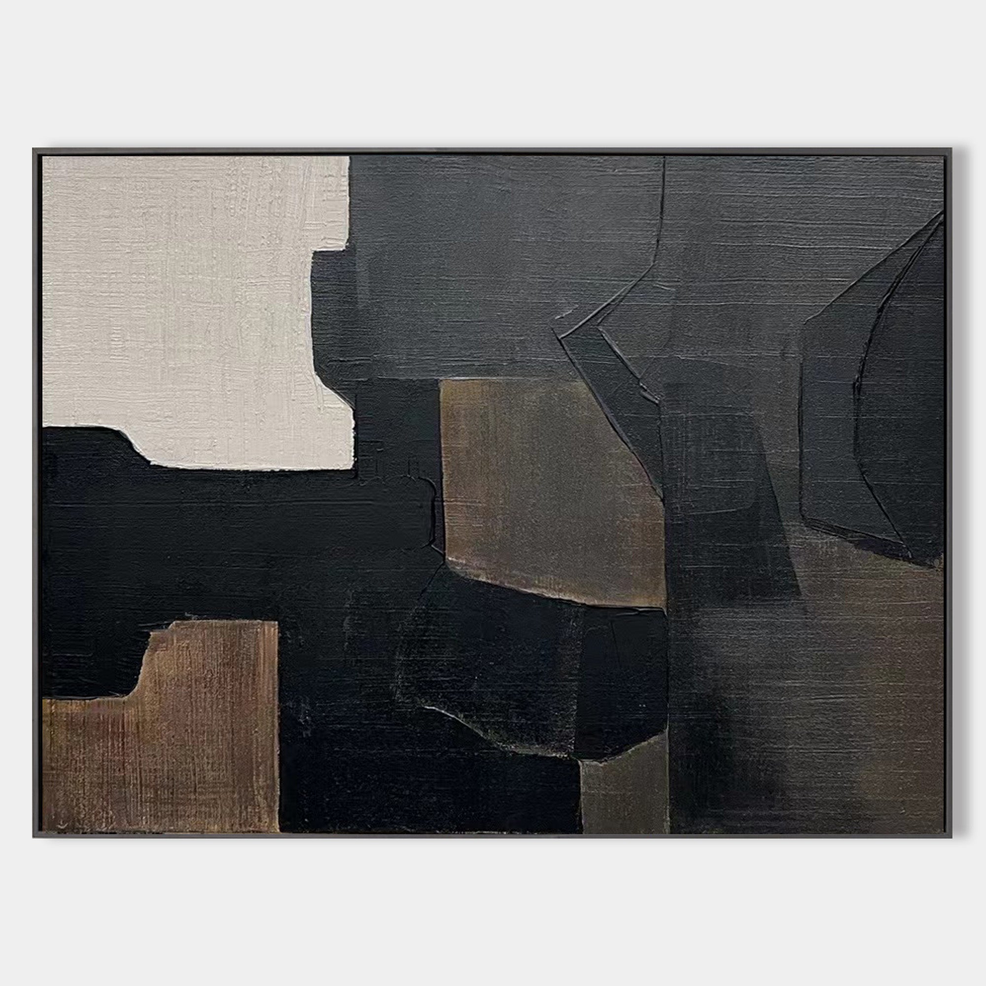 Black And Grey Wall Art Modern Abstract Acrylic Art Canvas Painting For ...