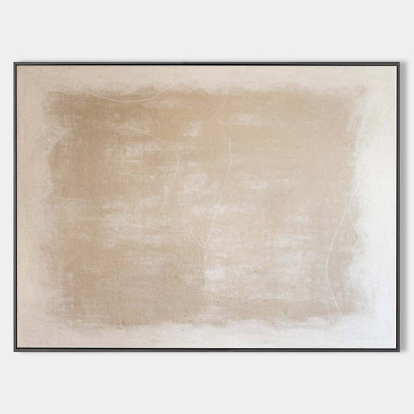Modern Beige And White Minimalist Abstract Art On Canvas Abstract Painting For Sale