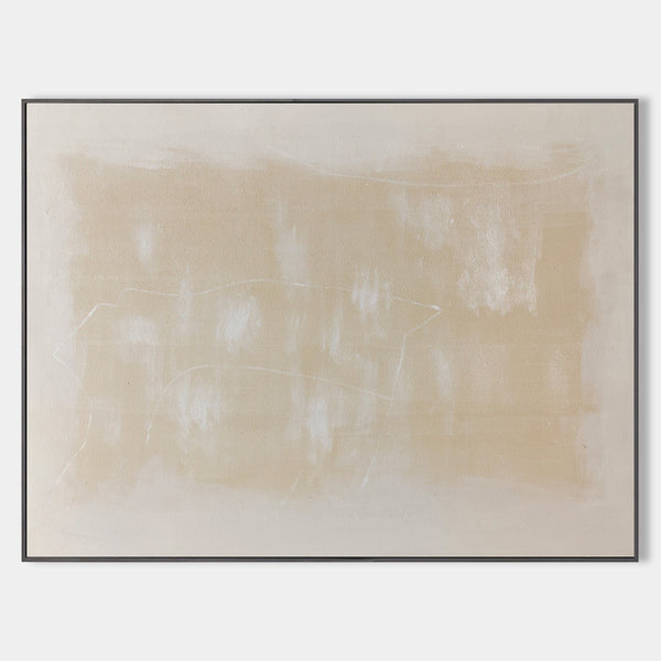 Modern Beige And White Minimalist Abstract Art On Canvas Abstract Painting For Sale