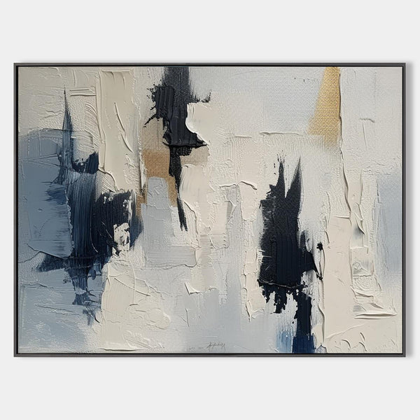 Beige And Blue Textured Modern Plaster  Wall Art Large White Blue Minimalist Canvas Abstract Painting For Sale