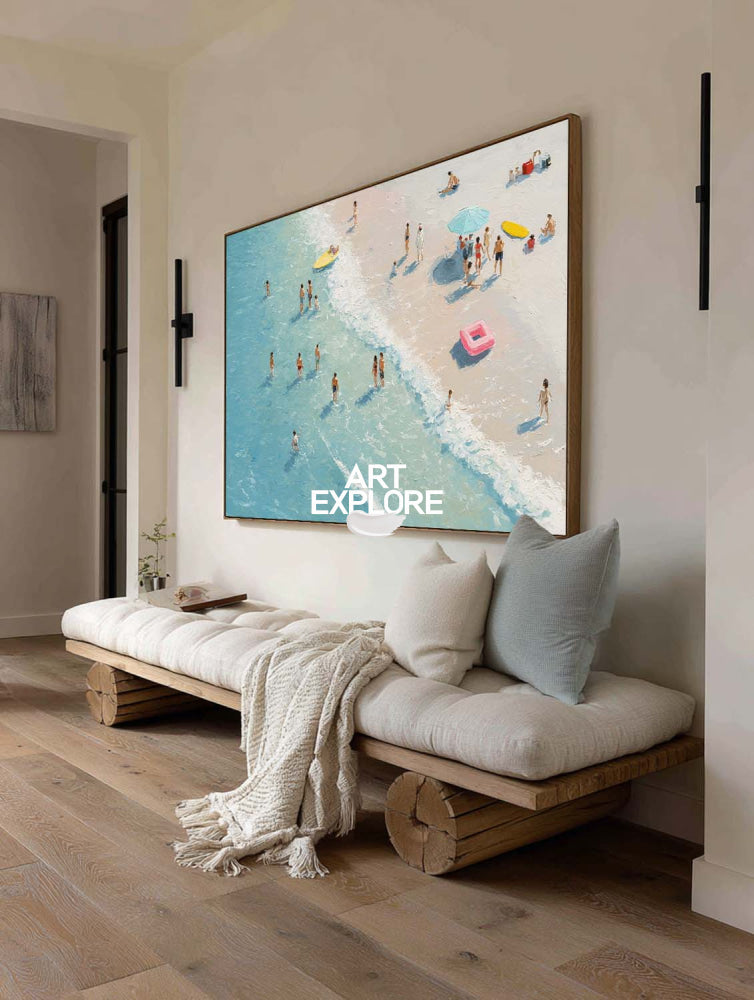 Original Ocean Seascape Art In Blue And Beige Tones With Textured Finish