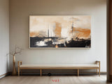 Wabi-sabi black beige canvas paintings, dark beige soft brush strokes painting for sale