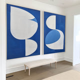 Large Blue And White Abstract Art Diptych Painting 2 piece Geometric Minimalist Art Acrylic Painting On Canvas