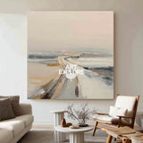Modern Abstract Road Painting Textured Beige And Grey Square Canvas Art For Living Room