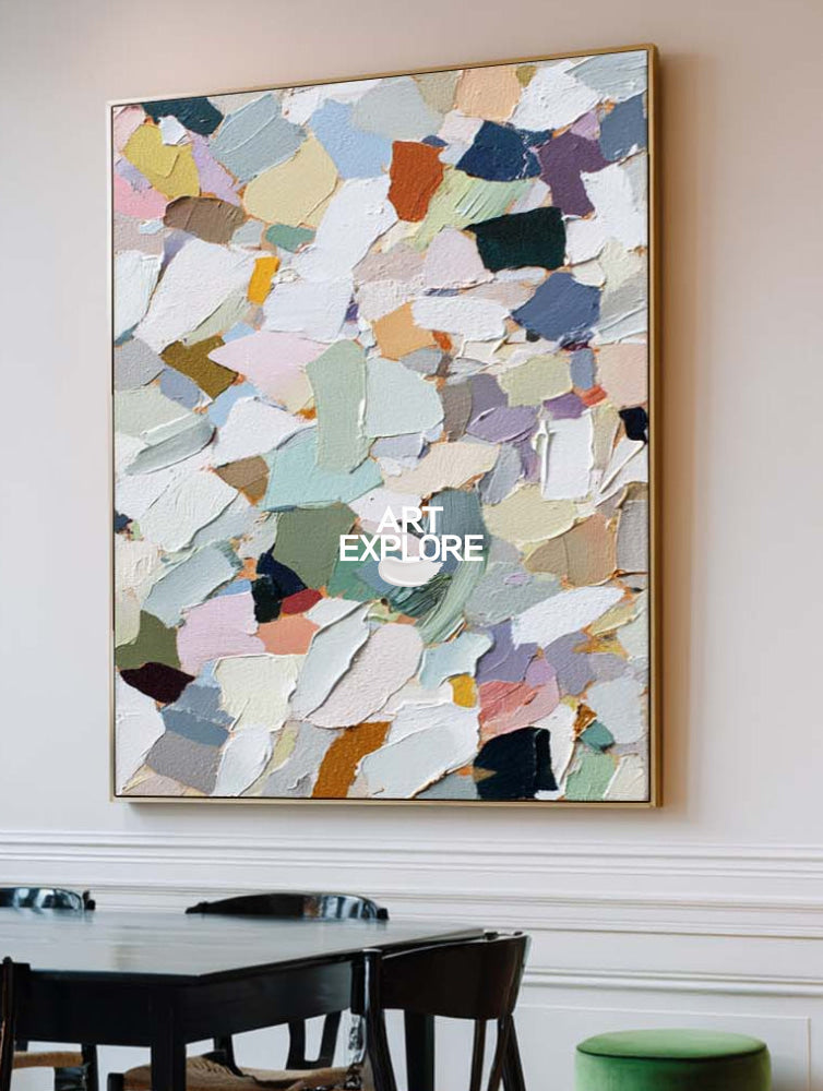 Modern Abstract Painting With Colorful Mosaic Texture For Contemporary Living Spaces