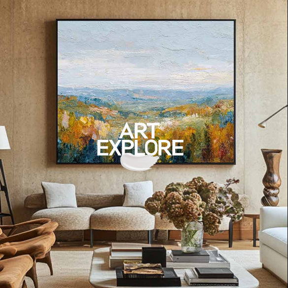 Original Impressionist Nature Art With Golden Autumn Hills And Sky