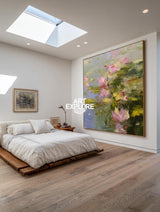 Serene Lotus Inspired Canvas Art With Rich Texture For Bedroom Decor