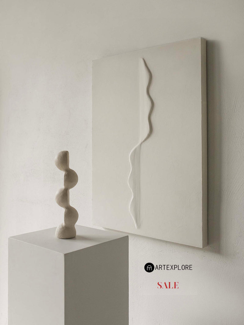 Wabi-sabi Beige Plaster Painting Minimalist Abstract Art Off White Minimalist Plaster Wall Art