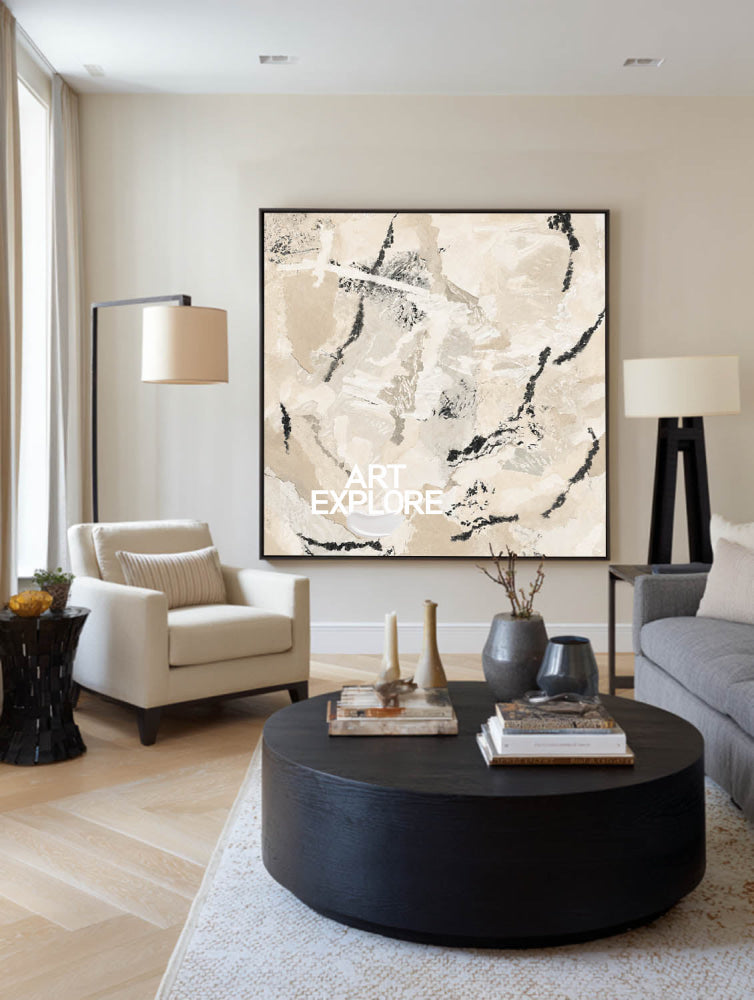 Minimalist Beige Abstract Art With Textured Brushwork For Modern Living Spaces