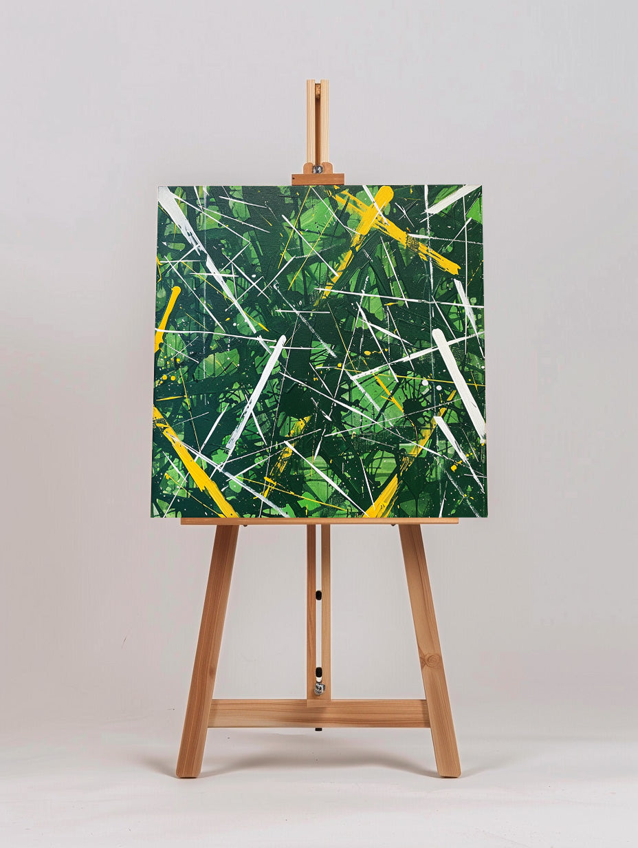 Modern Green And Yellow Abstract Wall Art Minimalist Painting on Canvas For Livingroom