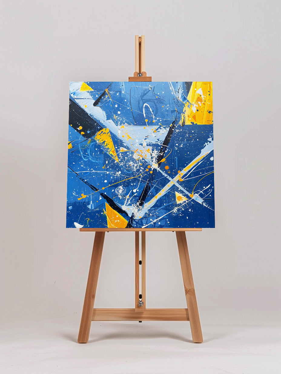Original Blue And Yellow Abstract Wall Art ,Bump The Color，Living Room Decor, Modern, Minimalist Wall Art