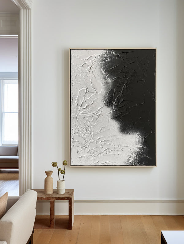 Black And White Abstract Painting, Black White Minimalist Painting, Black White Canvas Wall Art
