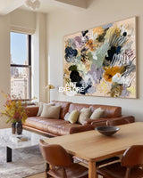 Large Multicolor Abstract Canvas Art With Neutral Beige Base For Living Room Wall