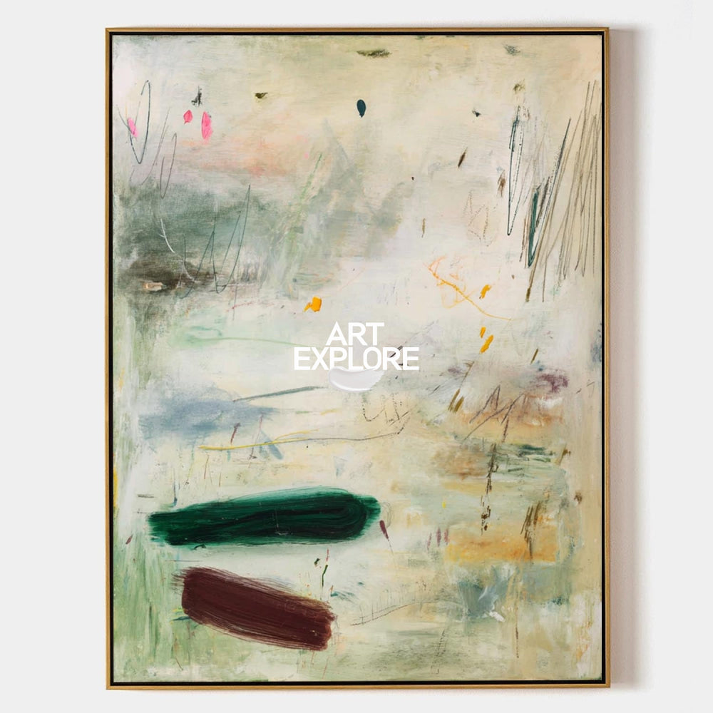 Modern Minimalist Green Abstract Painting Original Oil On Linen Canvas For Living Room Decor