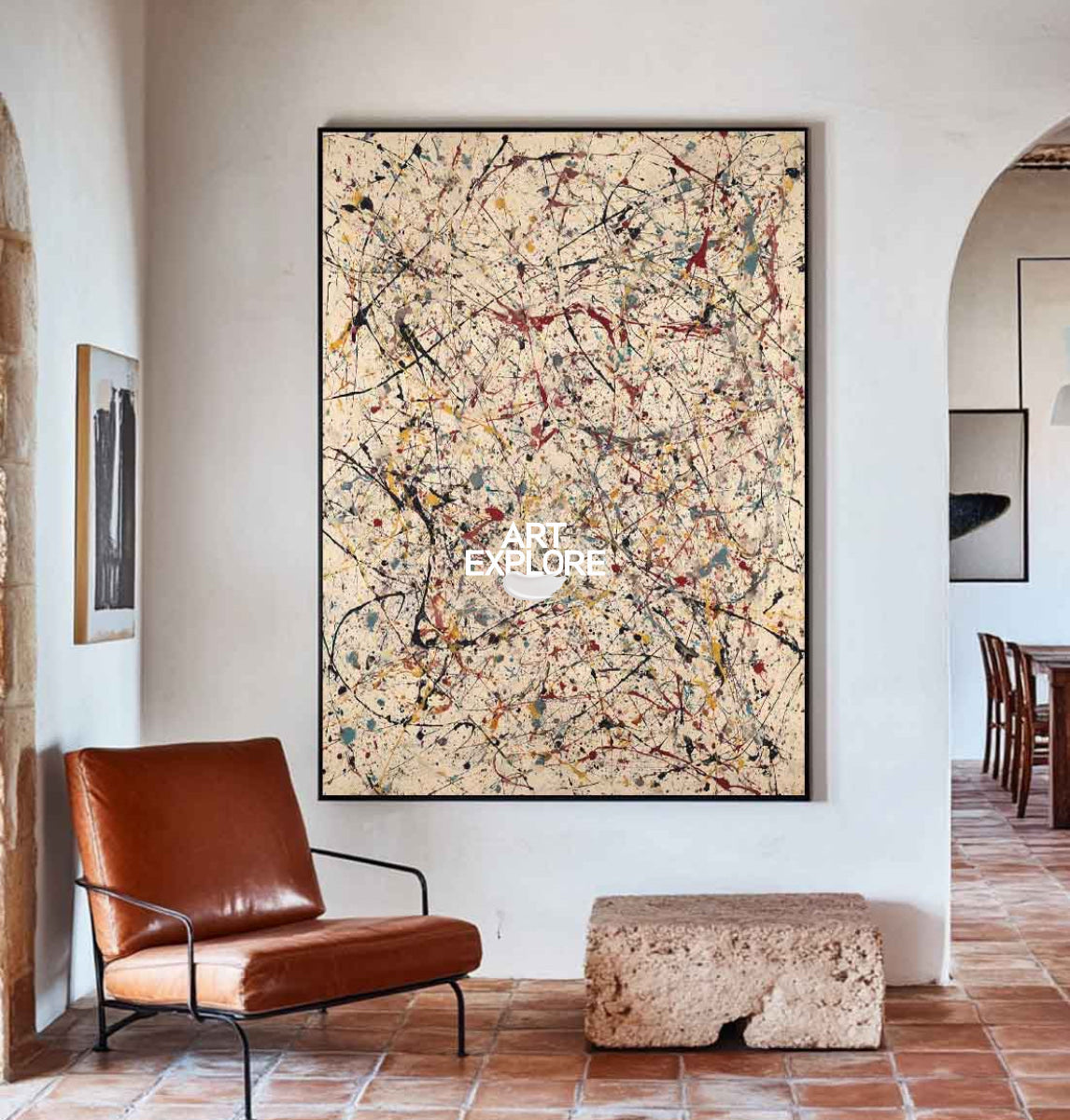 Modern Abstract Vertical Art With Beige And Multicolor Lines For Living Room