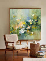 Original Green Meadow Art Print Abstract Botanical Painting For Bedroom Decor