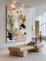 Contemporary Abstract Art Painting In Beige And Gold For Modern Living Room Decor