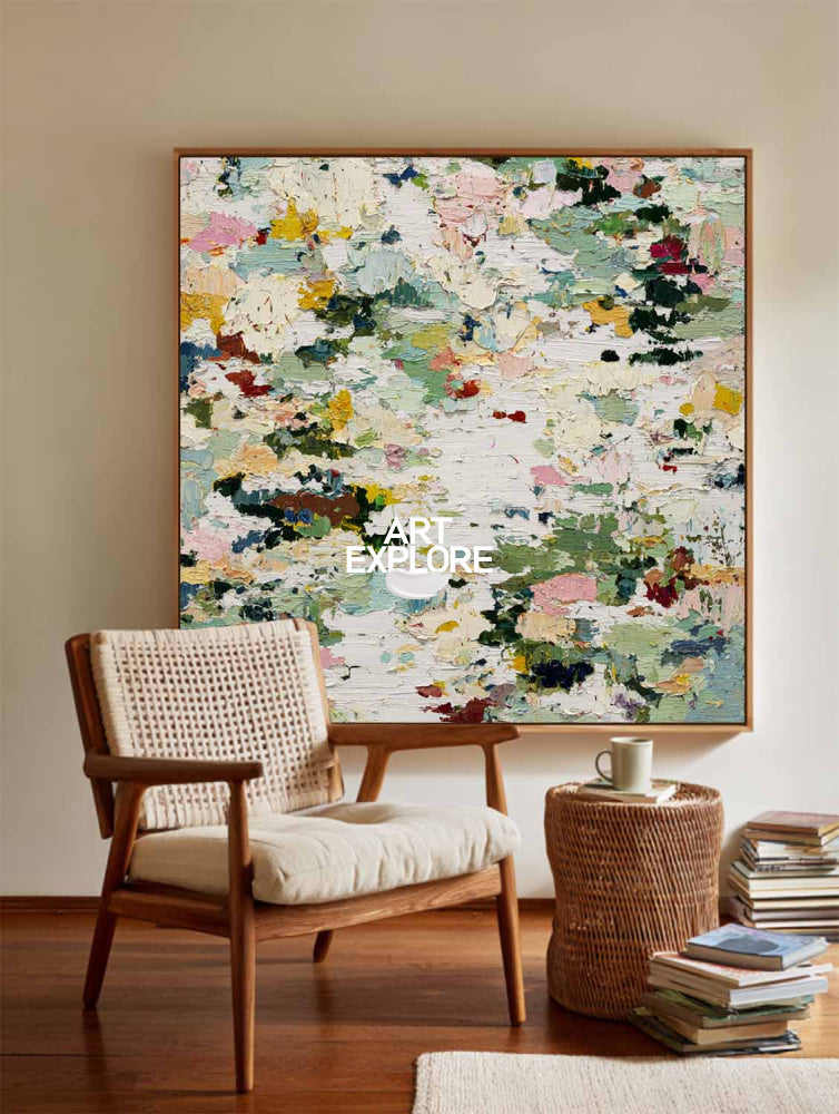 Large Abstract Green Painting With Textured Impasto For Modern Home Decor