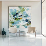 Vibrant Abstract Pond Painting With Green And Blue Hues For Modern Home Decor