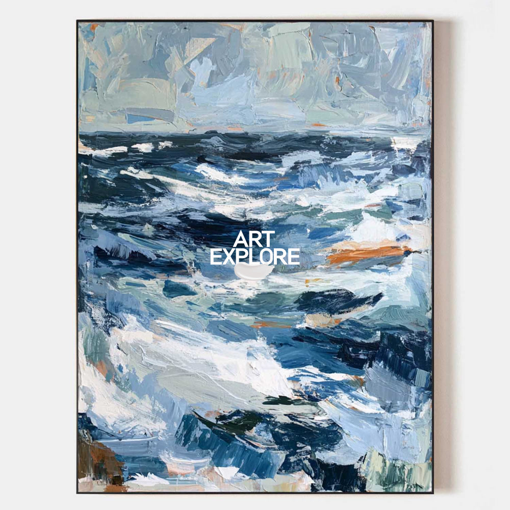 Original Abstract Seascape Painting Blue Wave Art For Living Room Decor