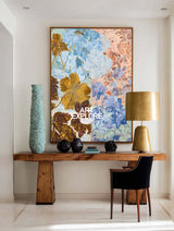 Modern Abstract Floral Painting With Gold Leaves For Living Room Decor