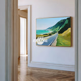 Abstract Coastal Road Landscape Painting With Ocean View For Modern Living Room Decor