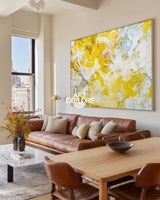 Large Horizontal Canvas Art In Yellow And White For Office And Bedroom Walls