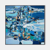 Abstract Blue Seascape Oil Painting Modern Square Canvas Art For Home Decor