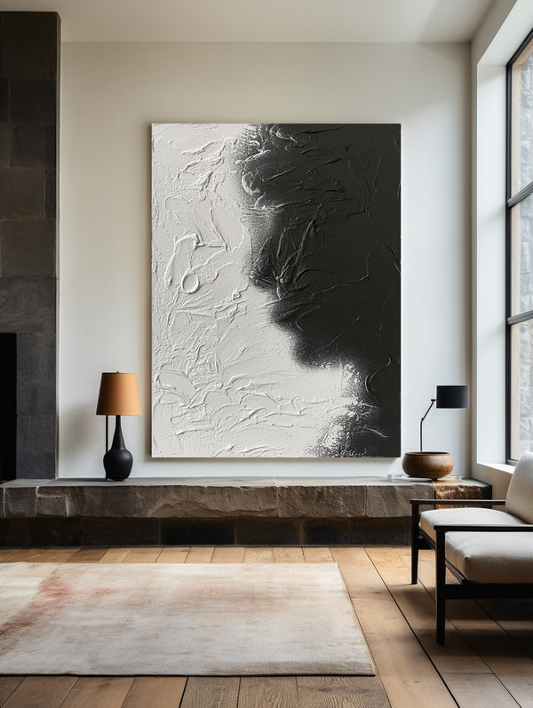 Black And White Abstract Painting, Black White Minimalist Painting, Black White Canvas Wall Art