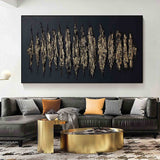 Large Black and Gold Abstract Art Minimalist Wall Art, Panoramic Canvas Wall Art Acrylic Painting