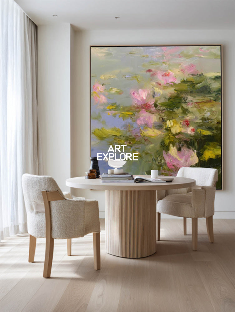 Serene Lotus Inspired Canvas Art With Rich Texture For Bedroom Decor