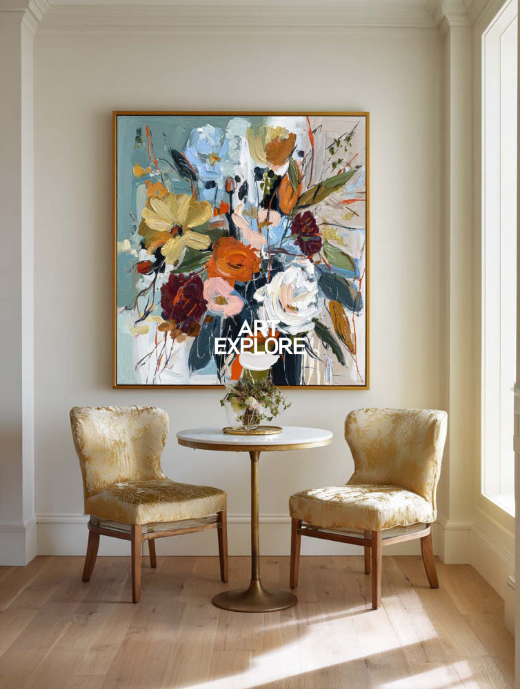 Modern Floral Bouquet Oil Painting Expressive Abstract Art On Canvas For Living Room Decor