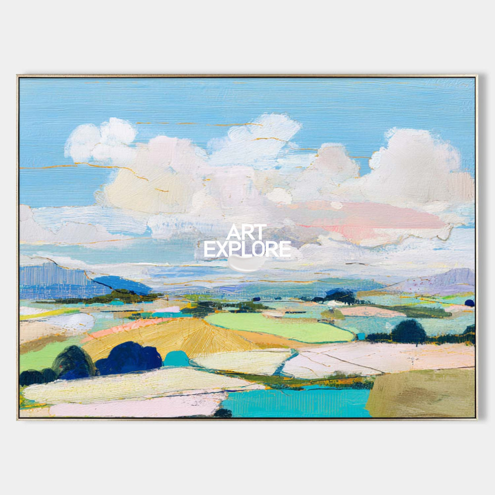 Large Horizontal Field Artwork With Blue Sky For Office And Lounge Areas