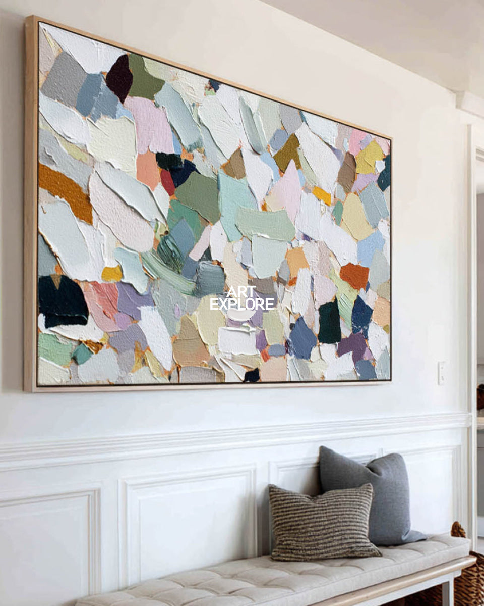 Modern Mosaic Abstract Art With Impasto Texture For Contemporary Living Room Decor