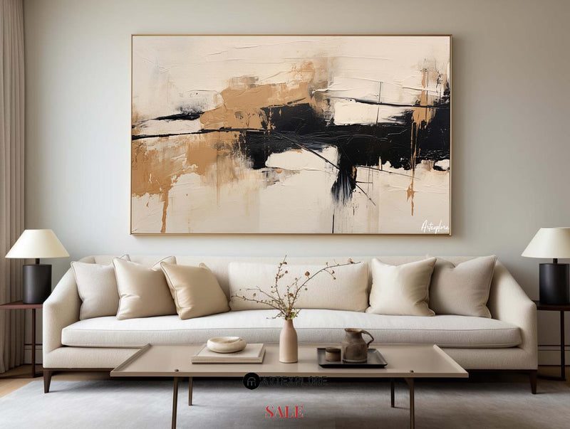 Large Canvas Painting / Oversize Painting / Beige Painting / Landscape  Painting / Modern Painting / Black Painting / Oil Abstract Painting 