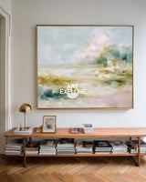 Abstract Coastal Landscape Painting With Textured Brushwork For Modern Home Decor