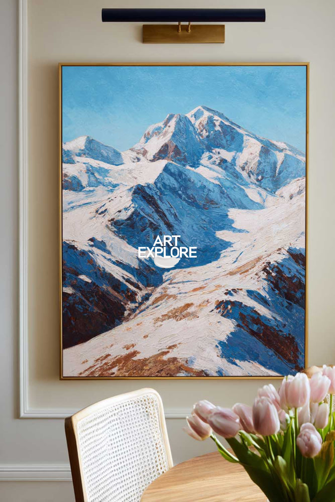 Majestic Snow Mountain Oil Painting For Modern Living Room Decor