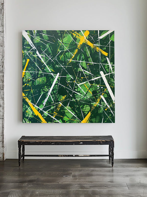 Modern Green And Yellow Abstract Wall Art Minimalist Painting on Canvas For Livingroom